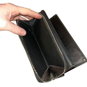 Coach luxe checkbook tri fold Black Leather Wallet